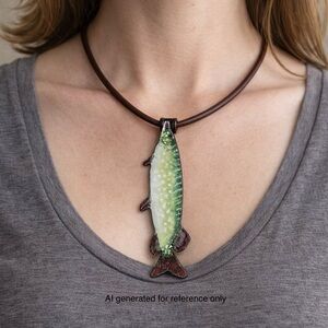 Liz Powers Signed Enamel Northern Pike Fish Pendant / Wearable Art (Handmade)